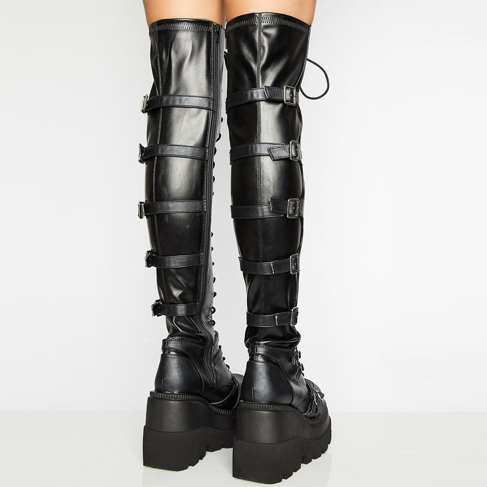 Damen Hochformatige Plateau-Stiefel mit modischem Reißverschluss und Schnür-Design