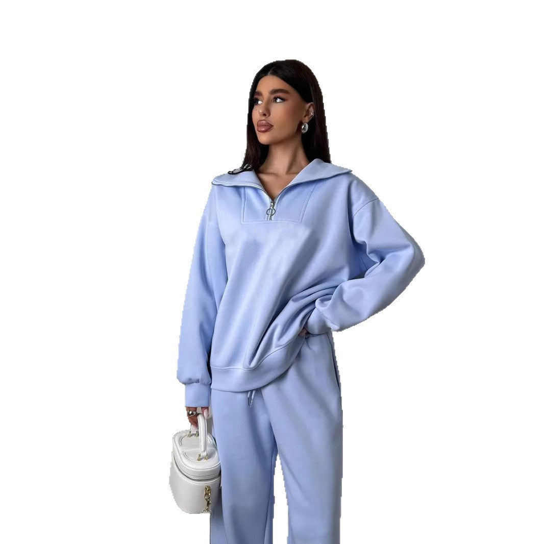 Damen lässiges Sweatset mit halbhohem Reißverschluss Kragen und weitem Jogger Shop Nory
