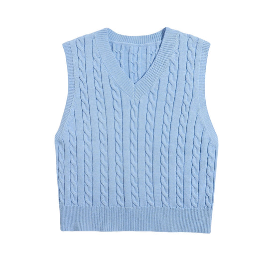Damen Klassische Zopfmuster-Strickweste mit schmaler Passform und V-Ausschnitt Shop Nory
