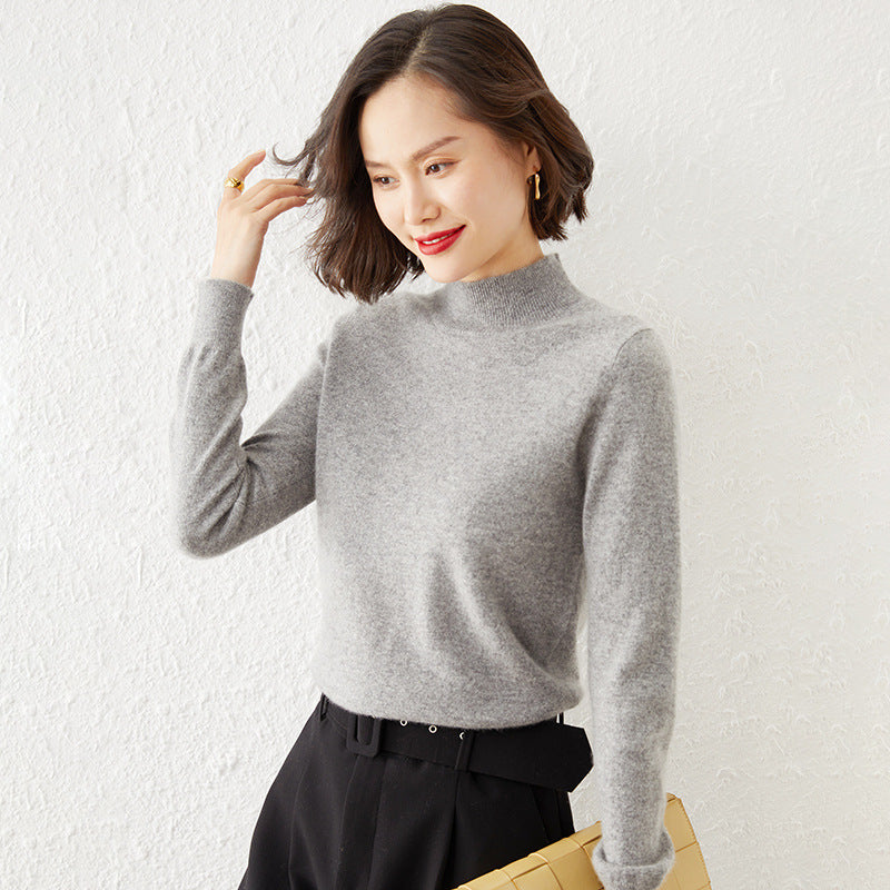 Damen Luxuriöser Kaschmir-Feinstrickpullover mit Stehkragen Shop Nory