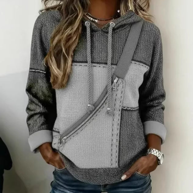 Damen Lässiger Kapuzenpullover mit asymmetrischem Reißverschluss