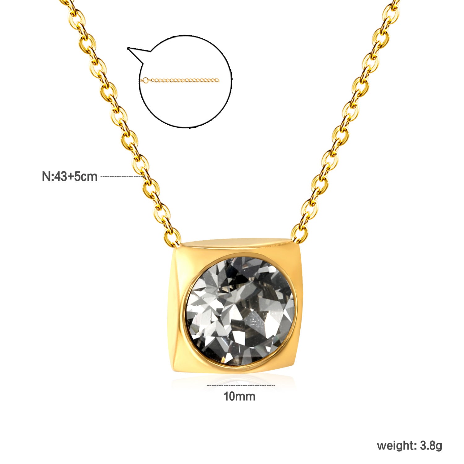 Damen Halskette mit quadratischem Kristallanhänger aus hochwertigem Edelstahl Shop Nory