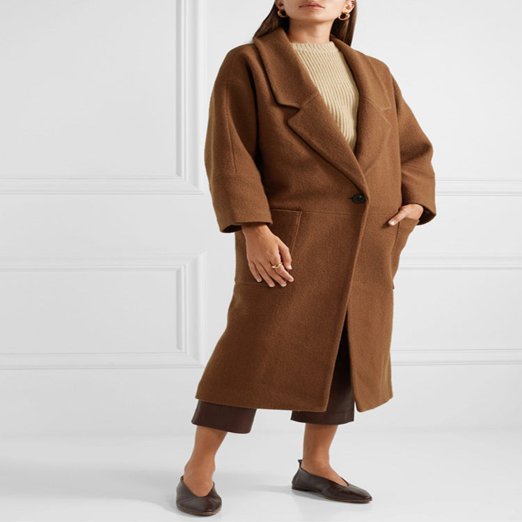 Damen Langer Oversize-Mantel im Relaxed-Wollmix mit großem Schalkragen und aufgesetzten Taschen Shop Nory