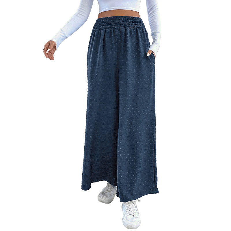 Damen Weite Leichte Maxihose mit Gummibund, strukturierter Punkttextur und Eingrifftaschen Shop Nory