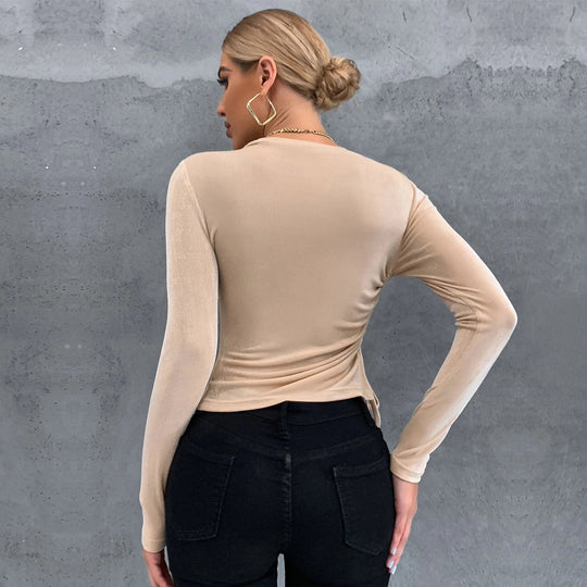 Damen figurbetontes Langarm-Top mit seitlicher Raffung, Tunnelzug und schmeichelnder Sculpting‑Passform Shop Nory