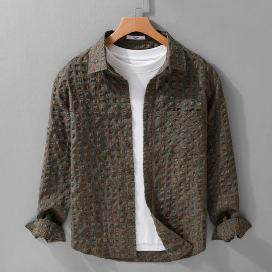 Herren Leichtes Crinkle-Karo-Overshirt aus Baumwollmix mit aufgesetzter Brusttasche Shop Nory