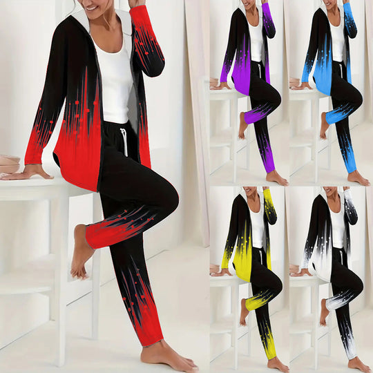 Damen Zweiteiliges Lounge-Set mit Kapuzenjacke und Tunnelzug-Jogginghose mit digitalem Verlaufprint Shop Nory