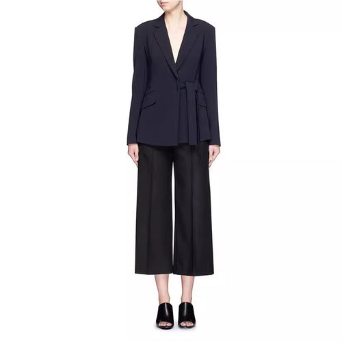 Damen Schalkragen-Wickelblazer mit seitlicher Knotenbindung und Pattentaschen Shop Nory
