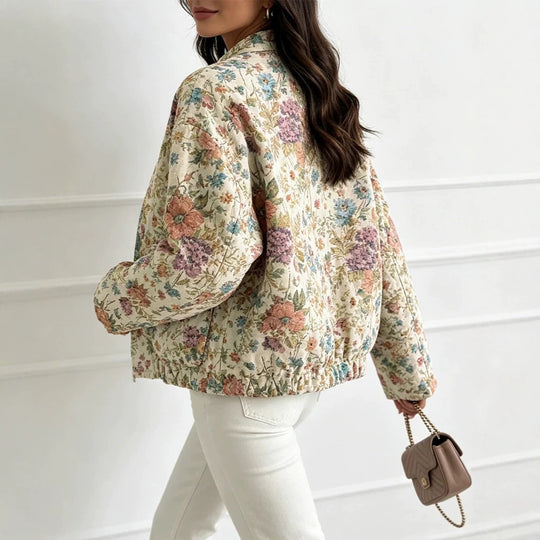 Damen Florale Jacquard-Steppjacke mit Stehkragen und elastischem Saum Shop Nory