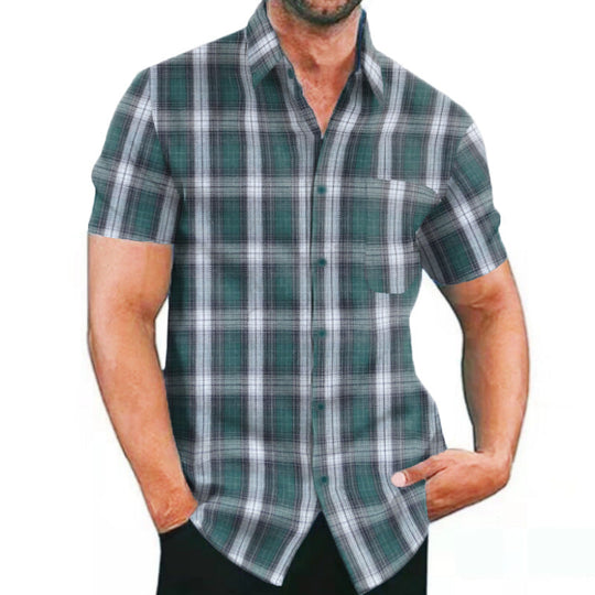 Herren Kurzarm Karohemd mit Taschen und modischem Schnitt