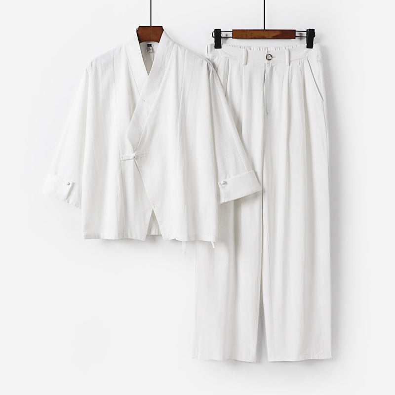 Herren Modernes Zen-Loungewear-Set aus Leichtem Material mit Kurz-Kimono und tailliert-zulaufender Bundhose Shop Nory
