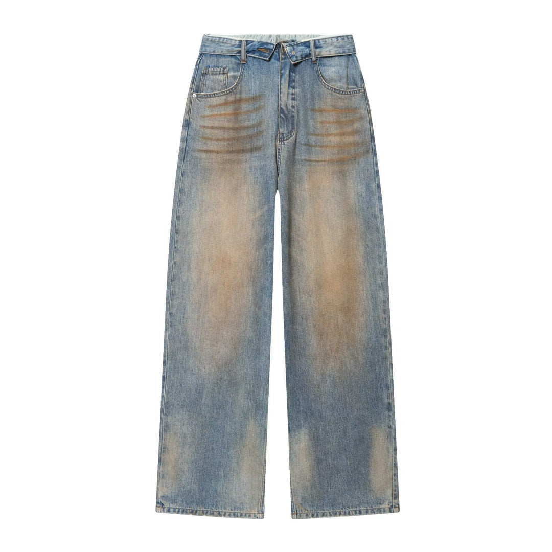 Damen Taillenhohe Jeans mit weitem Bein und Used-Waschung Shop Nory
