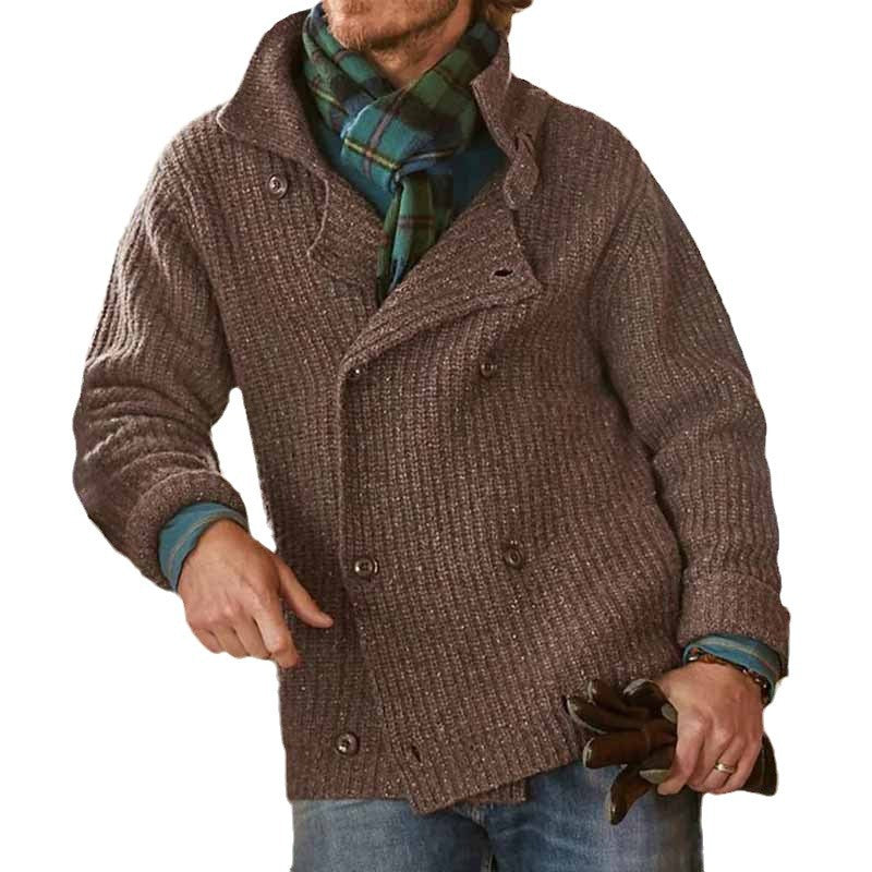 Herren Doppelreihiger Grobstrick-Cardigan mit Schalkragen und Rippenstruktur Shop Nory