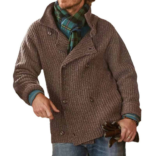 Herren Doppelreihiger Grobstrick-Cardigan mit Schalkragen und Rippenstruktur Shop Nory