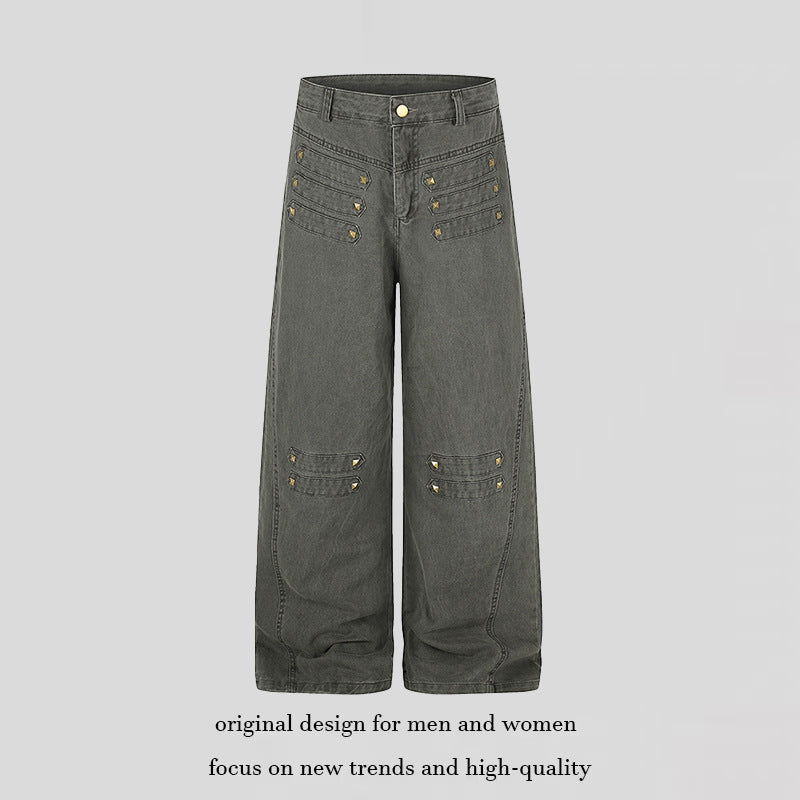 Damen Weite High‑Waist Culotte‑Jeans im Utility‑Look mit Zierlaschen und Metallnieten Shop Nory