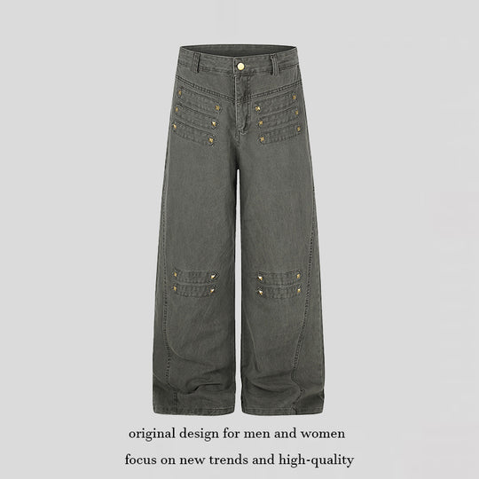 Damen Weite High‑Waist Culotte‑Jeans im Utility‑Look mit Zierlaschen und Metallnieten Shop Nory