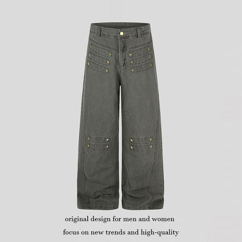 Damen Weite High‑Waist Culotte‑Jeans im Utility‑Look mit Zierlaschen und Metallnieten Shop Nory