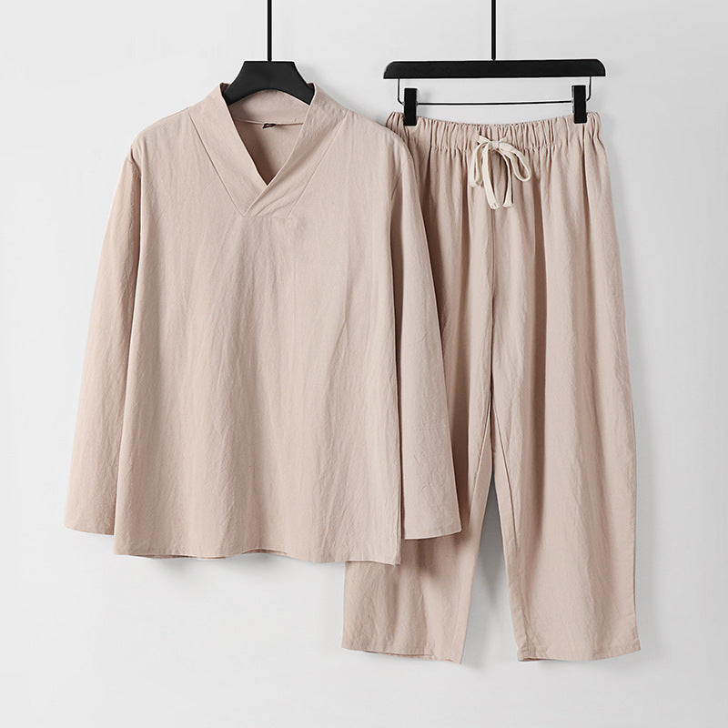 Herren Leichtes, weites Loungewear-Set mit V-Ausschnitt und Kordelbund Shop Nory