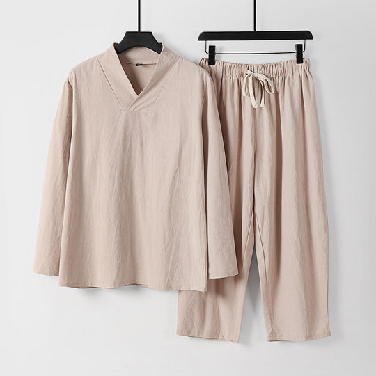 Herren Leichtes, weites Loungewear-Set mit V-Ausschnitt und Kordelbund Shop Nory