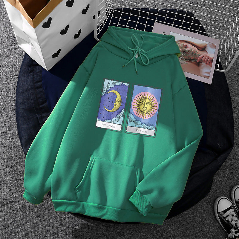 Damen nan leichter Oversize Kapuzenpullover mit Herz‑EKG‑Motiv, langen Kordeln und elastischem Bund Shop Nory