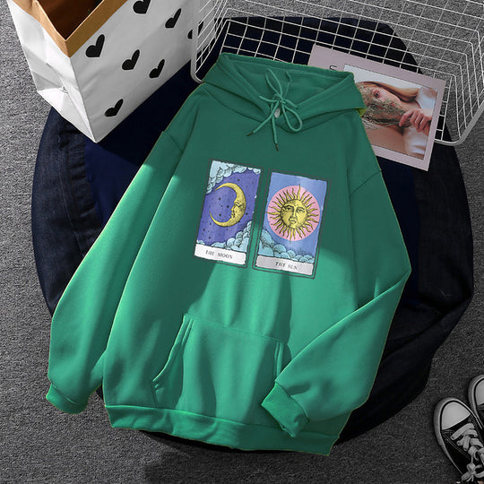 Damen nan leichter Oversize Kapuzenpullover mit Herz‑EKG‑Motiv, langen Kordeln und elastischem Bund Shop Nory