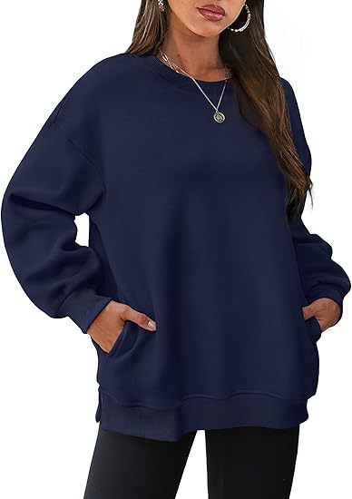 Damen nan lässiger Oversize-Sweatpullover mit seitlichen Eingrifftaschen, geripptem Saum und überschnittener Schulter Shop Nory