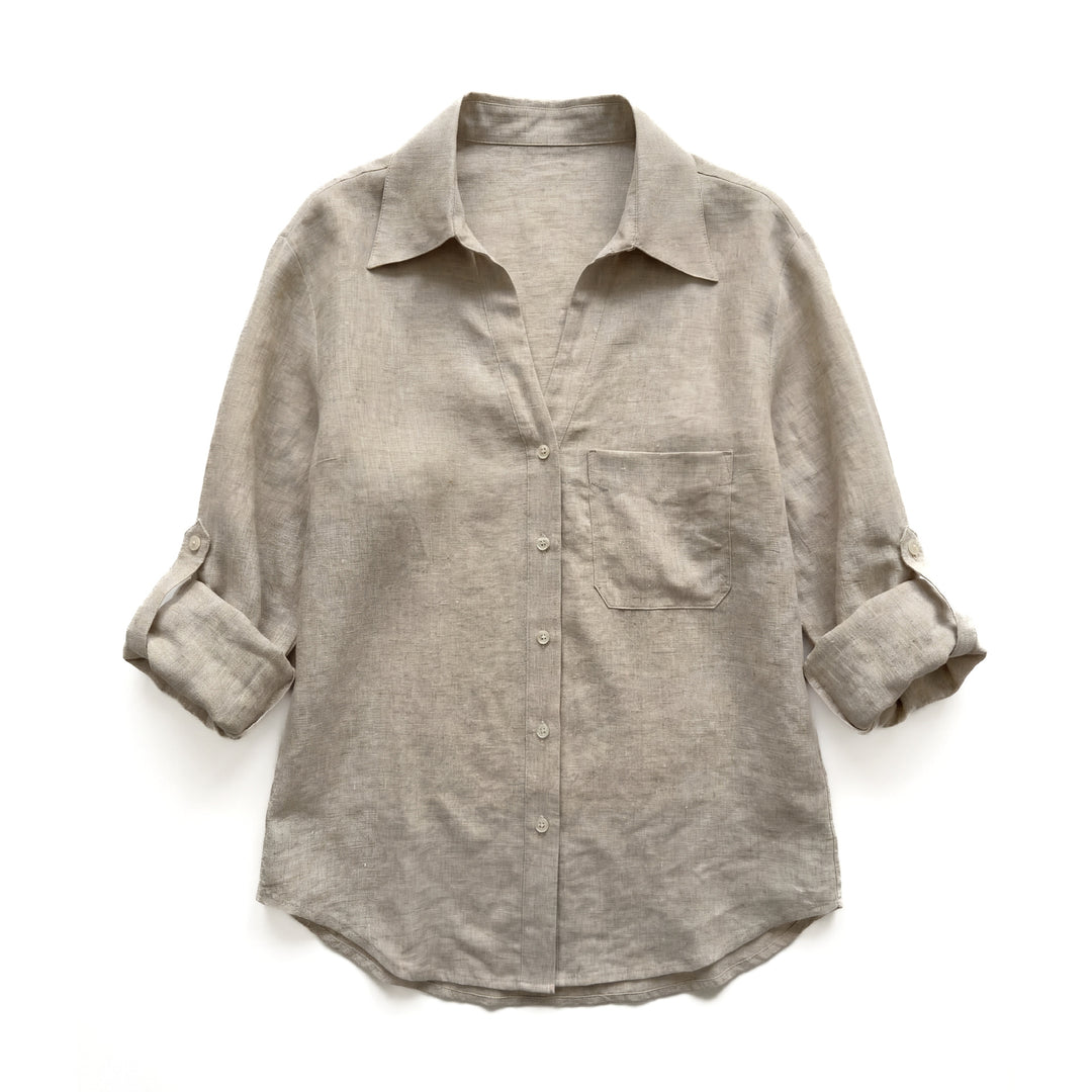 Damen Freizeit Knoten-Front Leinen Hemd Shop Nory
