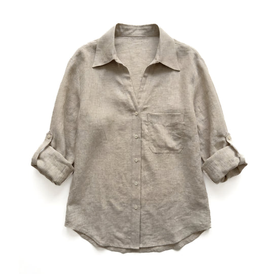 Damen Freizeit Knoten-Front Leinen Hemd Shop Nory