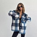 Damen Karierter Overshirt im Shacket-Stil mit Saumtaschen und Knopfverschluss Shop Nory