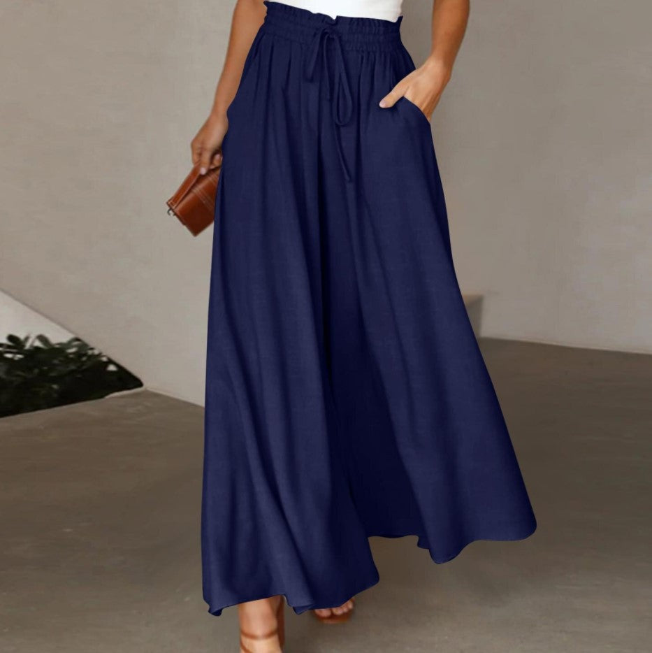 Damen Weite High-Waist-Hose mit elastischem Bund und praktischen Taschen