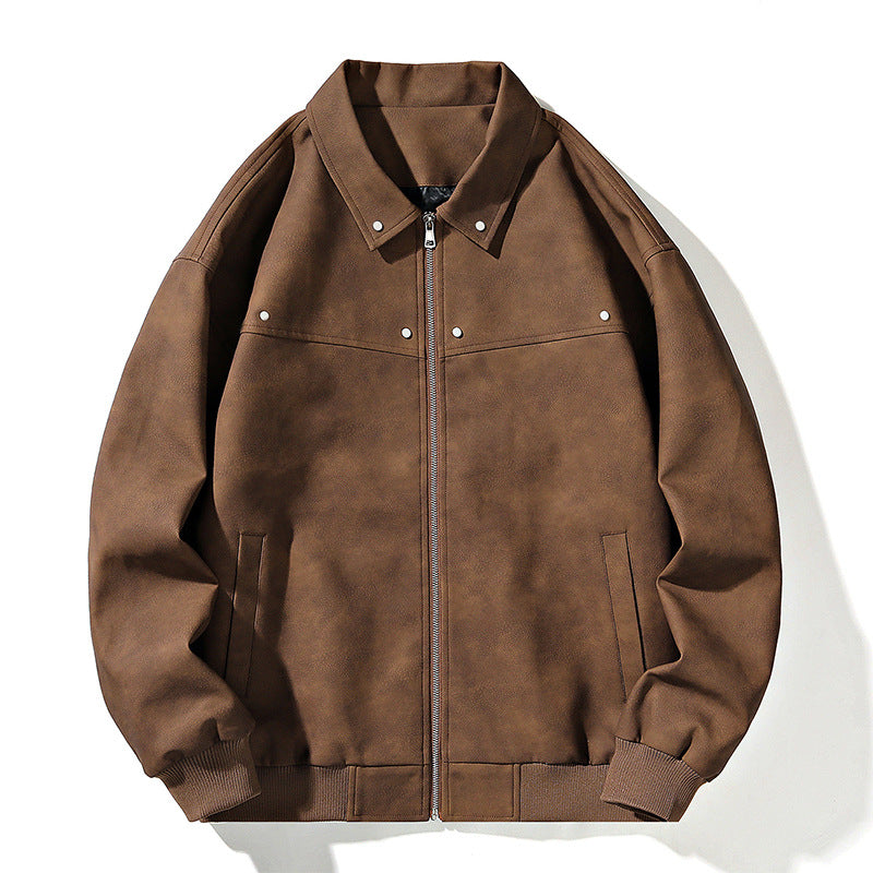 Herren Oversize-Bomberjacke in Wildlederoptik mit Reißverschluss und Rippbündchen Shop Nory