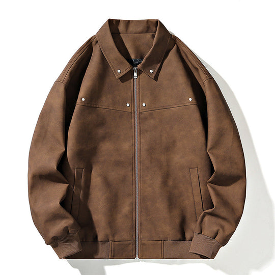 Herren Oversize-Bomberjacke in Wildlederoptik mit Reißverschluss und Rippbündchen Shop Nory