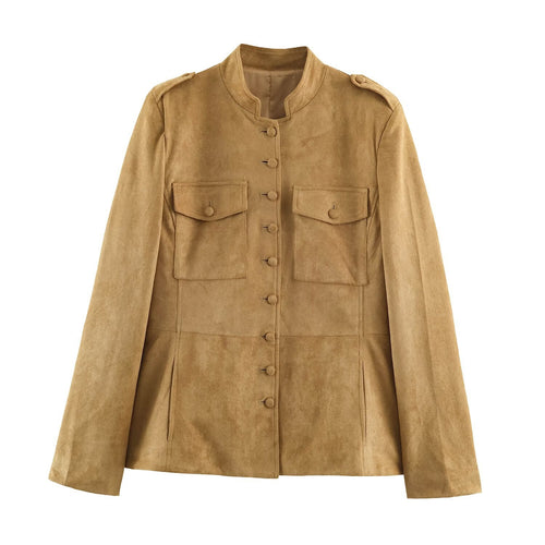 Damen Taillierte Veloursjacke im Fieldstil mit Stehkragen und Brustklappen Shop Nory