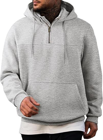 Herren Kapuzenpullover mit halbem Reißverschluss, Kängurutasche und gerippten Bündchen Shop Nory