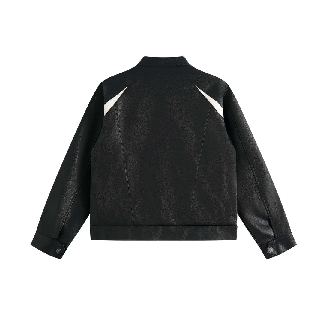 Unisex Boxy-Colorblock-Bomberjacke aus Lederoptik mit hohem Stehkragen Shop Nory