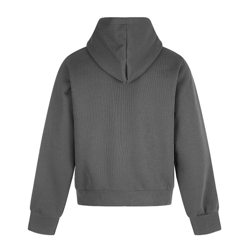 Damen Kapuzen-Zipjacke mit Nietenverzierung, Artwork-Frontprint und Kängurutaschen Shop Nory