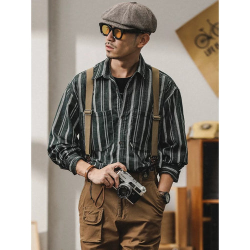 Herren Gestreiftes Overshirt-Hemd aus Baumwoll-Leinen mit Brusttaschen Shop Nory
