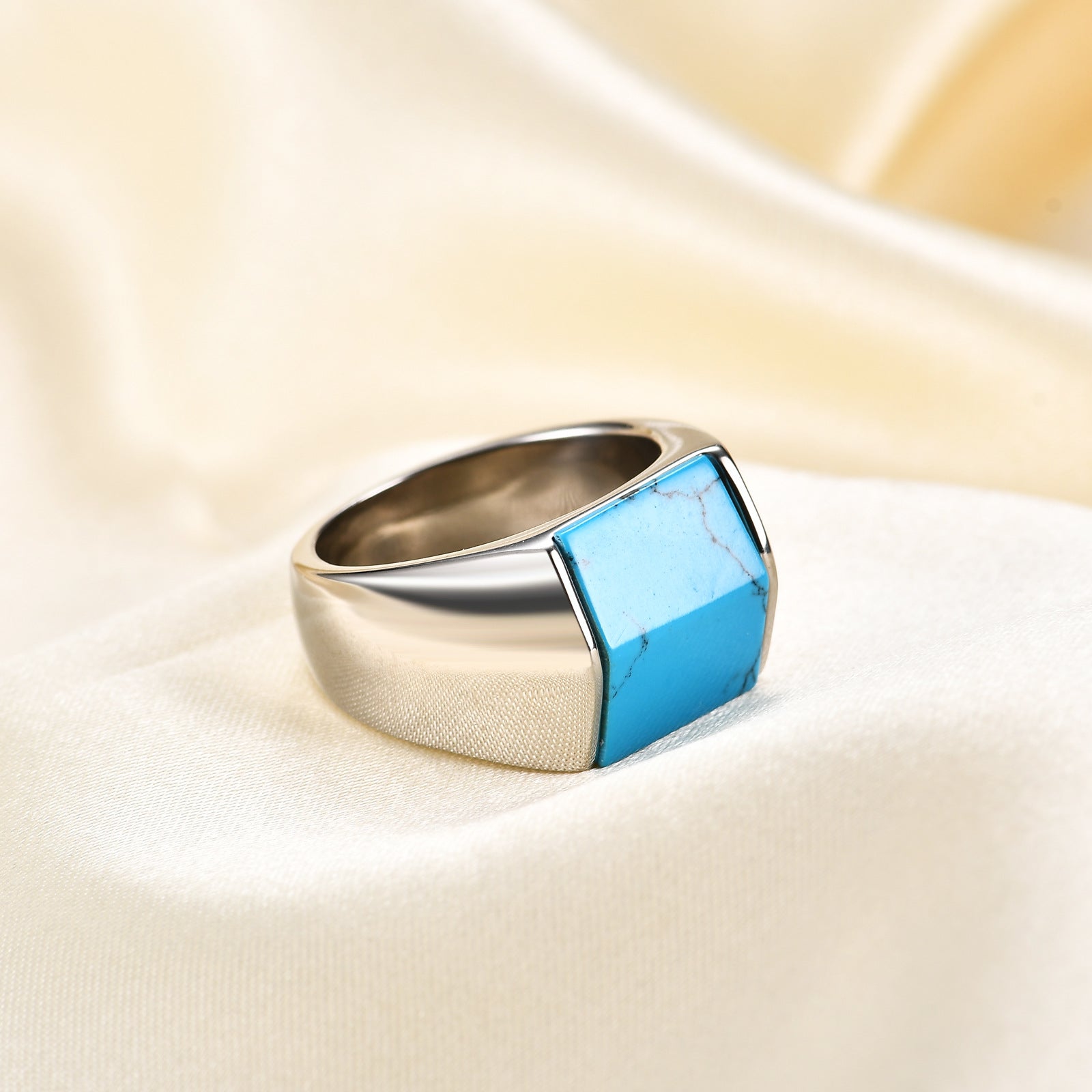 Damen Siegelring mit edelsteinfarbenem Turquoise-Einsatz und modernem Design Shop Nory