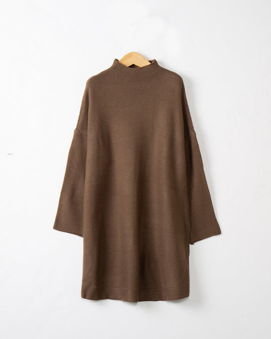 Damen Oversize Strick-Tunika mit kurzem Stehkragen und überschnittener Schulter Shop Nory