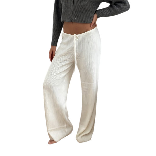 Damen nan lässige Lounge-Hose mit weitem Bein, elastischem Tunnelzugbund und feinem Rippstrick Shop Nory