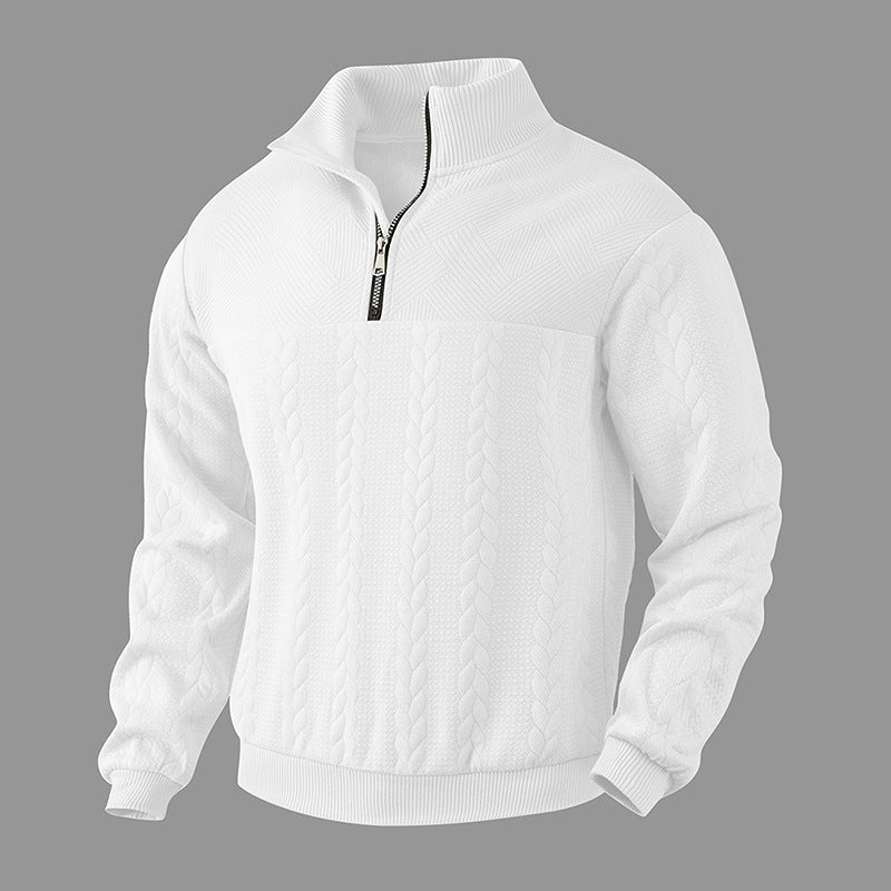Herren nan grobgestrickter Troyer-Pullover mit Zopfmuster, Stehkragen und halbem Reißverschluss Shop Nory