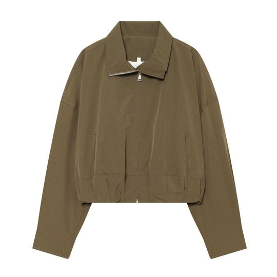 Damen Cropped Boxy‑Jacke mit Reißverschluss, Stehkragen und elastischem Saum Shop Nory