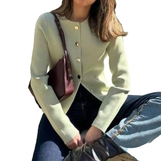Damen nan taillierter Feinstrick-Cardigan mit asymmetrischer Goldknopf-Leiste und Frontschlitz Shop Nory