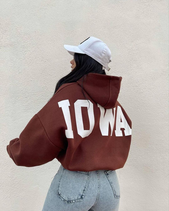 Damen Oversized Cropped Hoodie mit großem Lettering, Kapuze und relaxed Fit Shop Nory
