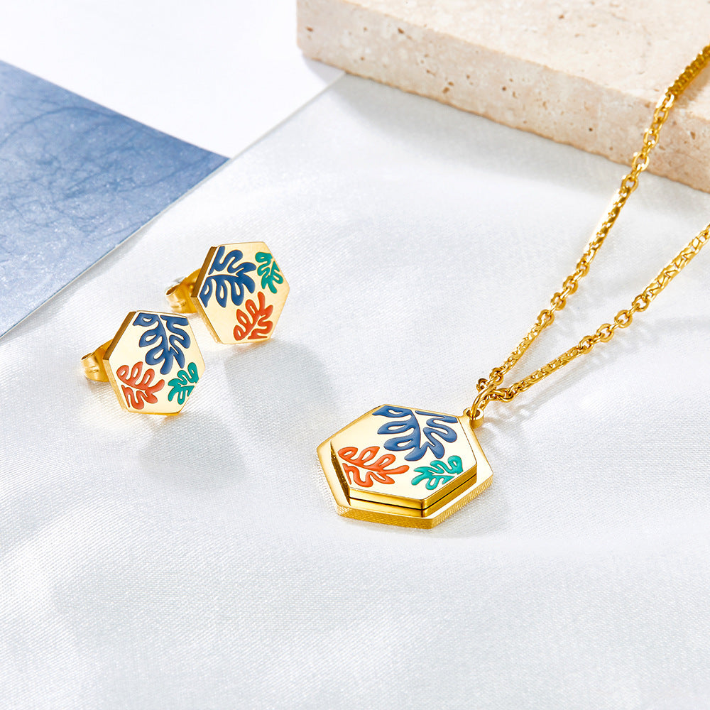 Damen Schmuckset mit buntem Anhänger und eleganten Ohrringen Shop Nory