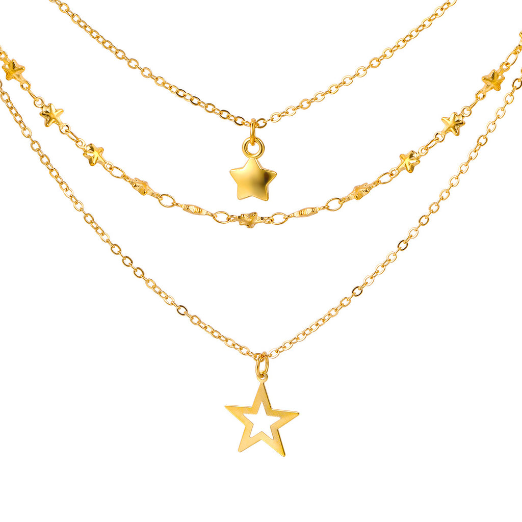 Damen mehrlagige Halskette mit Sternanhänger und eleganten Perlenakzenten Shop Nory