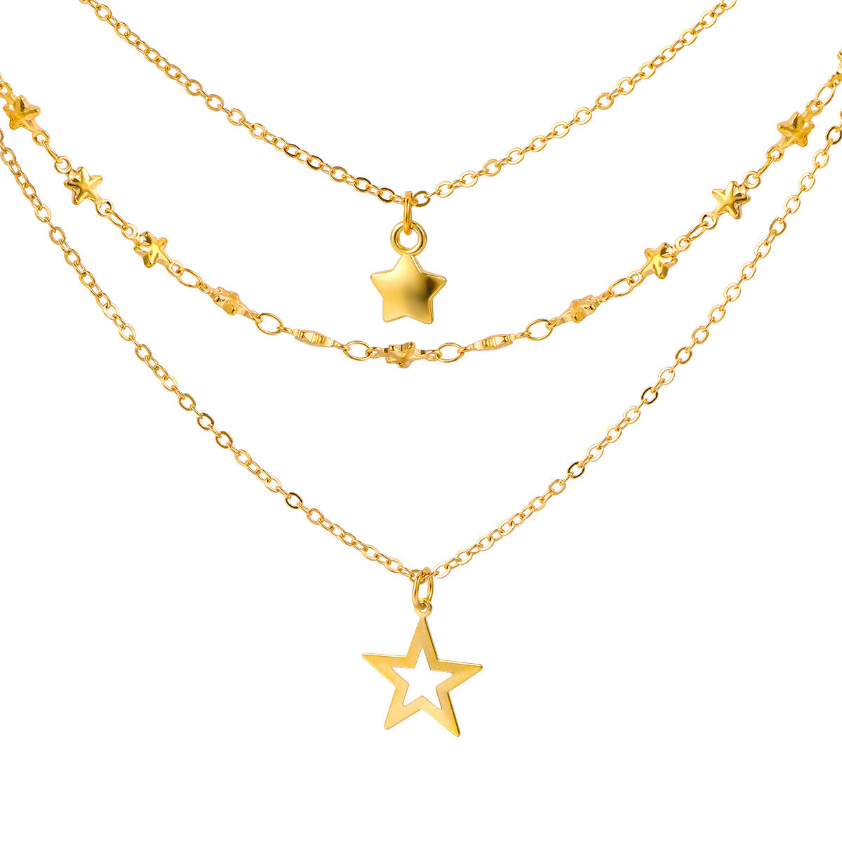 Damen mehrlagige Halskette mit Sternanhänger und eleganten Perlenakzenten Shop Nory