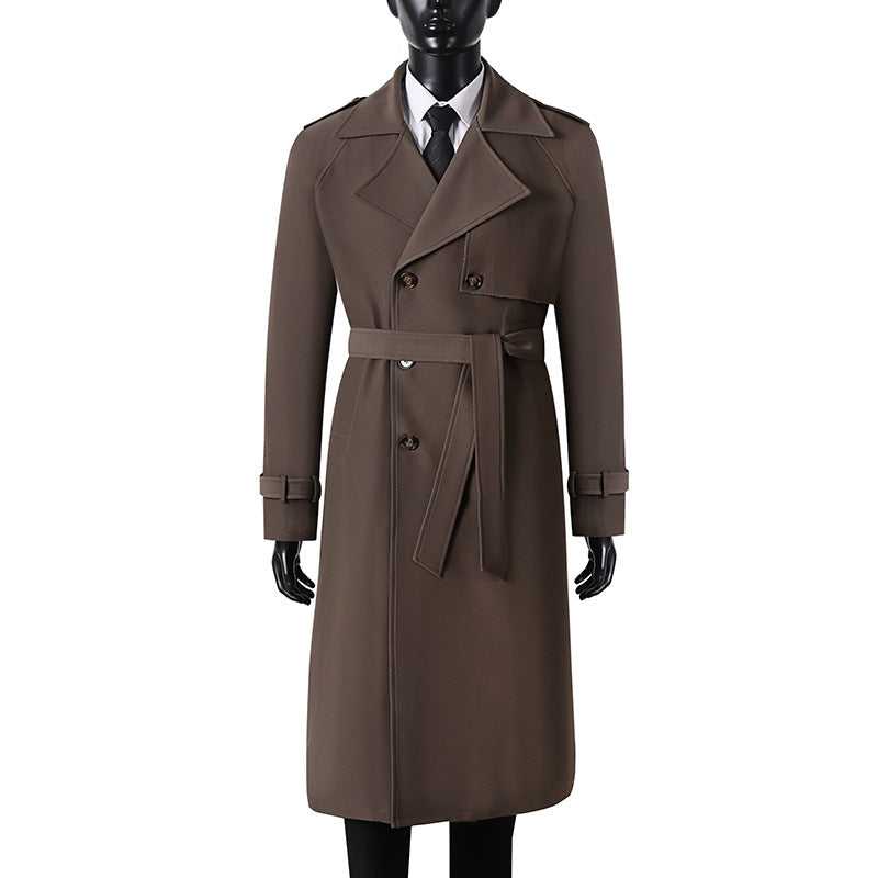 Herren Langer Minimalistischer Trenchcoat mit Sturmklappe Taillengürtel und verstellbaren Manschetten Shop Nory