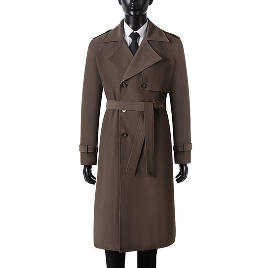 Herren Langer Minimalistischer Trenchcoat mit Sturmklappe Taillengürtel und verstellbaren Manschetten Shop Nory