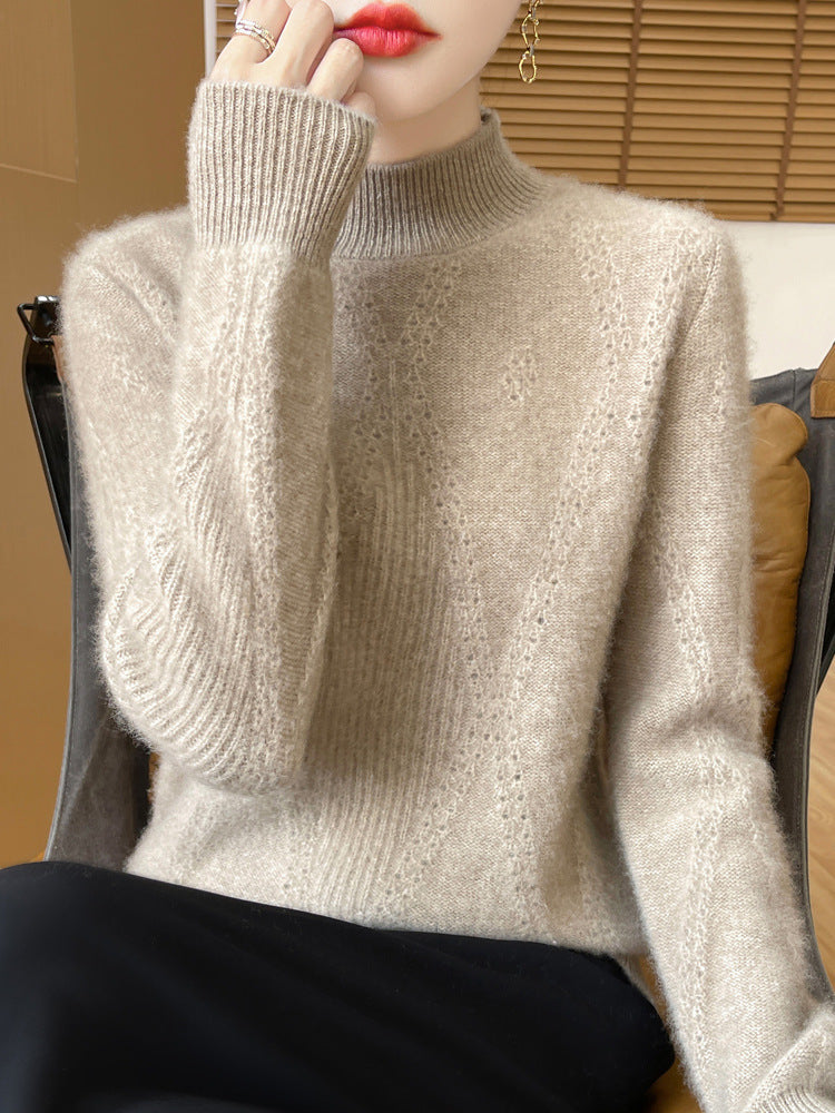 Damen Leichter Mockneck-Feinstrickpullover mit Ajour-Chevron und kaschmirweichem Finish Shop Nory